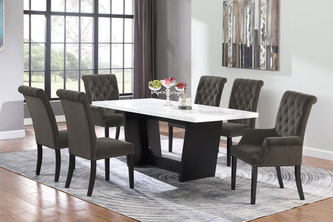 Camie 7-piece Rectangular Marble Top Dining Table Set BrownRustic Espresso / Brown