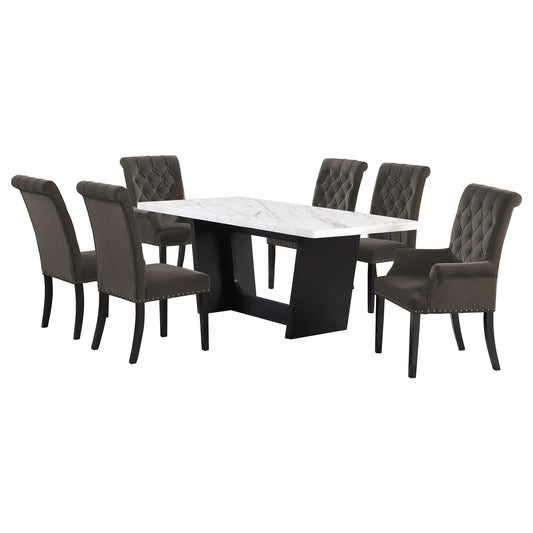 Camie 7-piece Rectangular Marble Top Dining Table Set BrownRustic Espresso / Brown