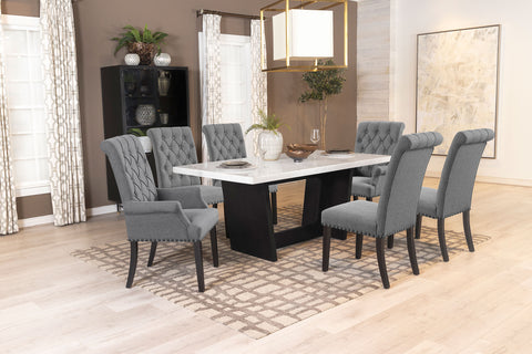 Camie 7-piece Rectangular Marble Top Dining Table Set GreyRustic Espresso