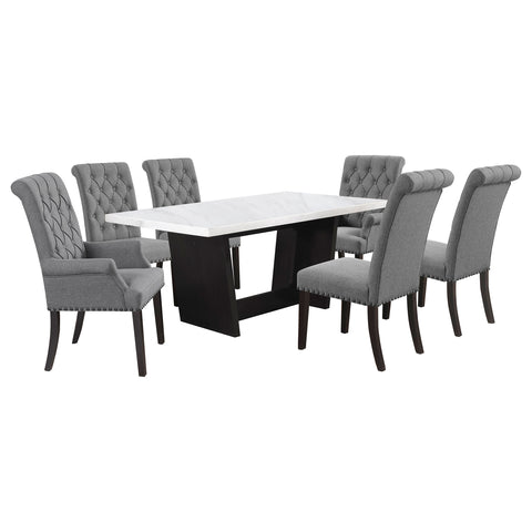 Camie 7-piece Rectangular Marble Top Dining Table Set GreyRustic Espresso