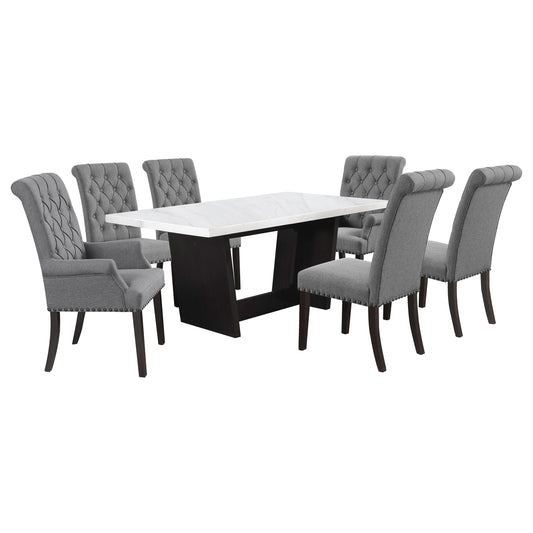 Camie 7-piece Rectangular Marble Top Dining Table Set GreyRustic Espresso