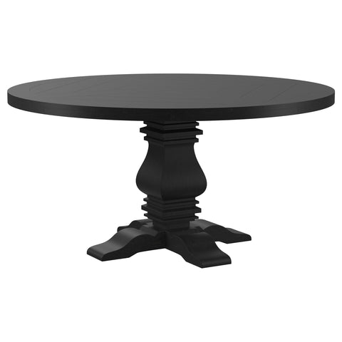 Tordera Round 60-inch Pedestal Base Dining Table BlackDistressed Black