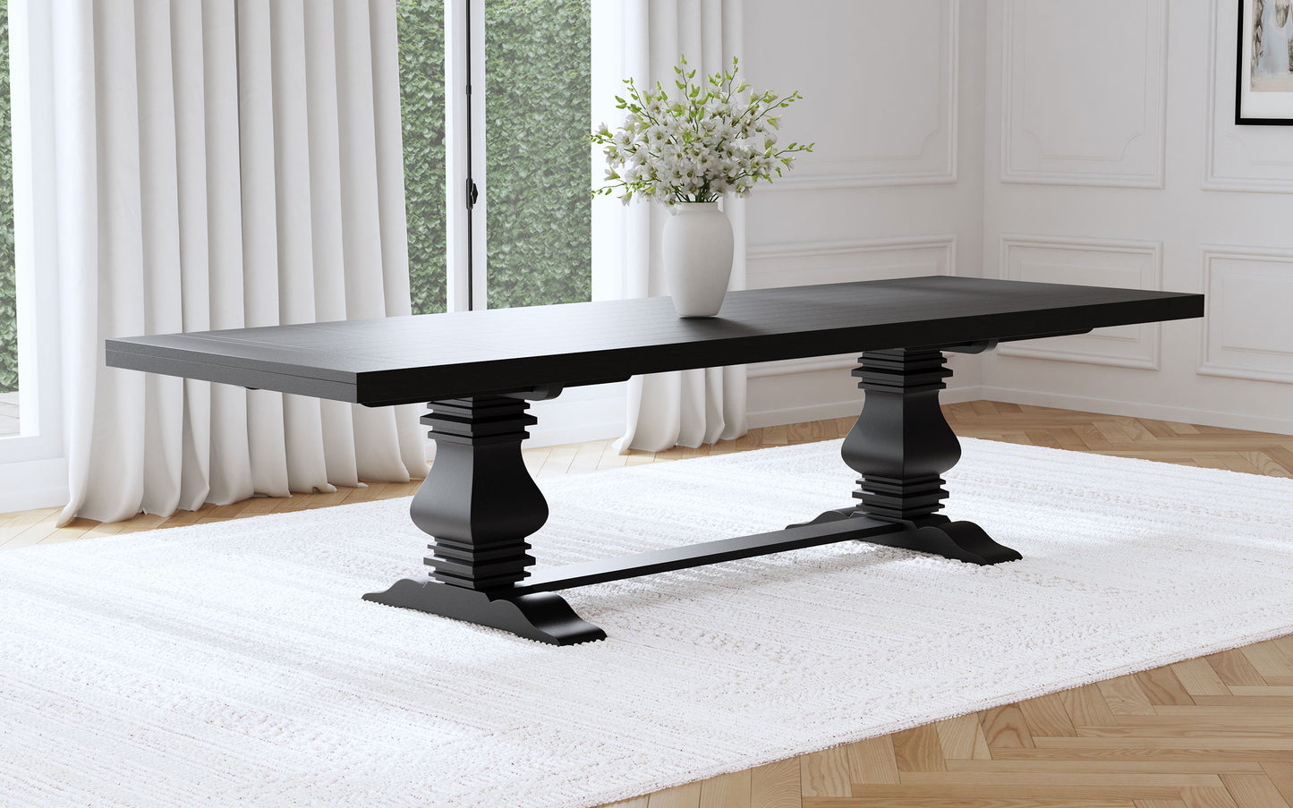 zyla 126-inch extension dining table distressed black