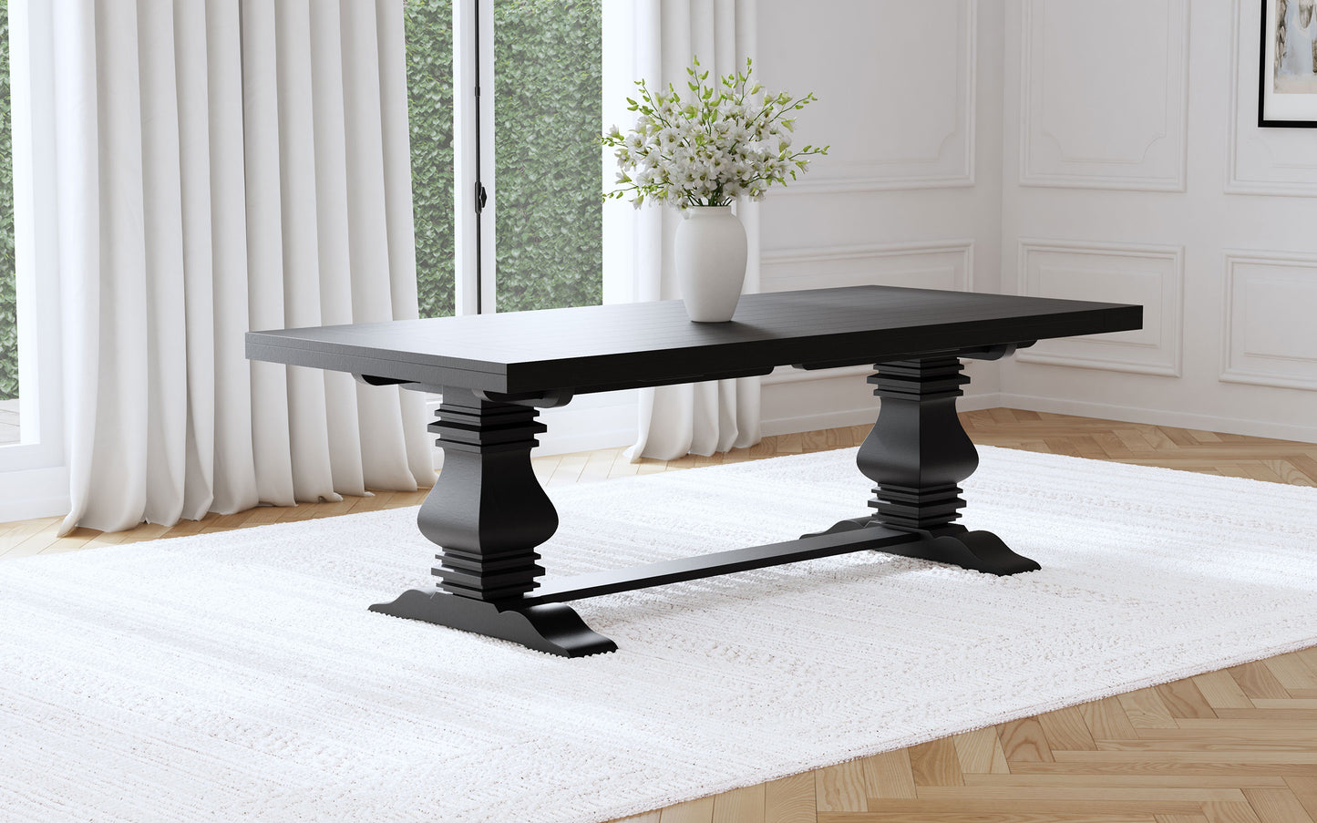 zyla 126-inch extension dining table distressed black