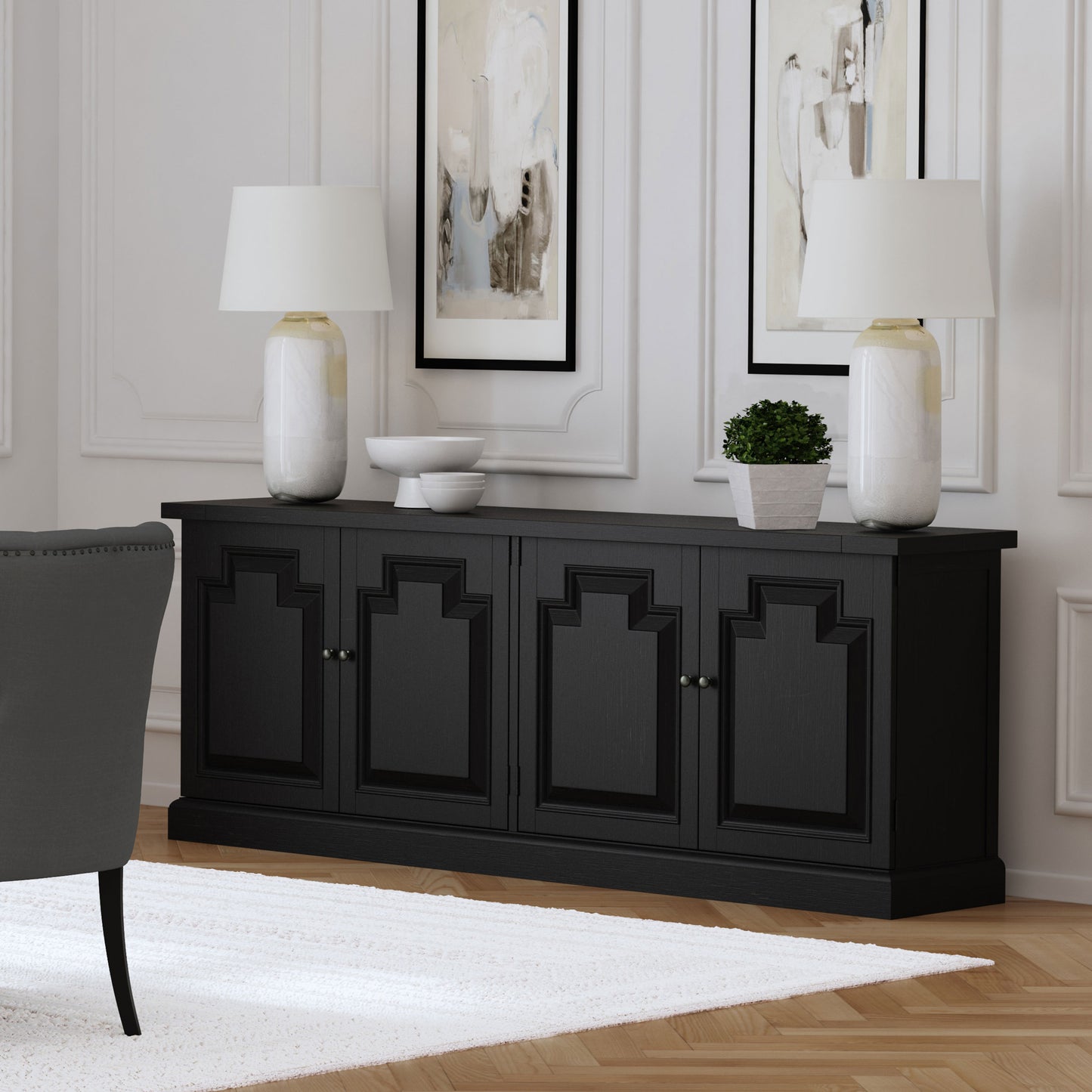 zyla 4-door dining sideboard buffet distressed black