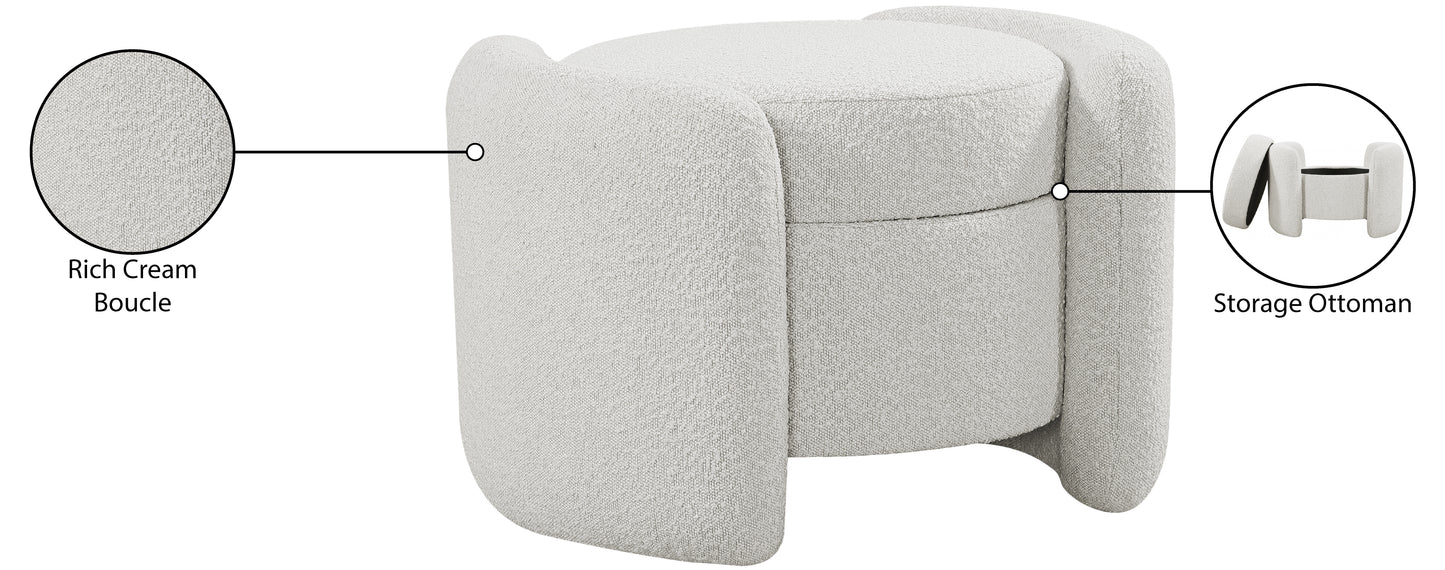 sedona cream boucle fabric ottoman cream