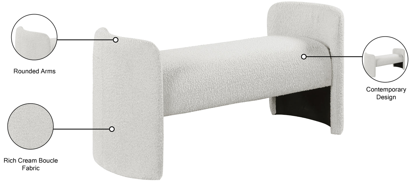 savan cream boucle fabric bench cream