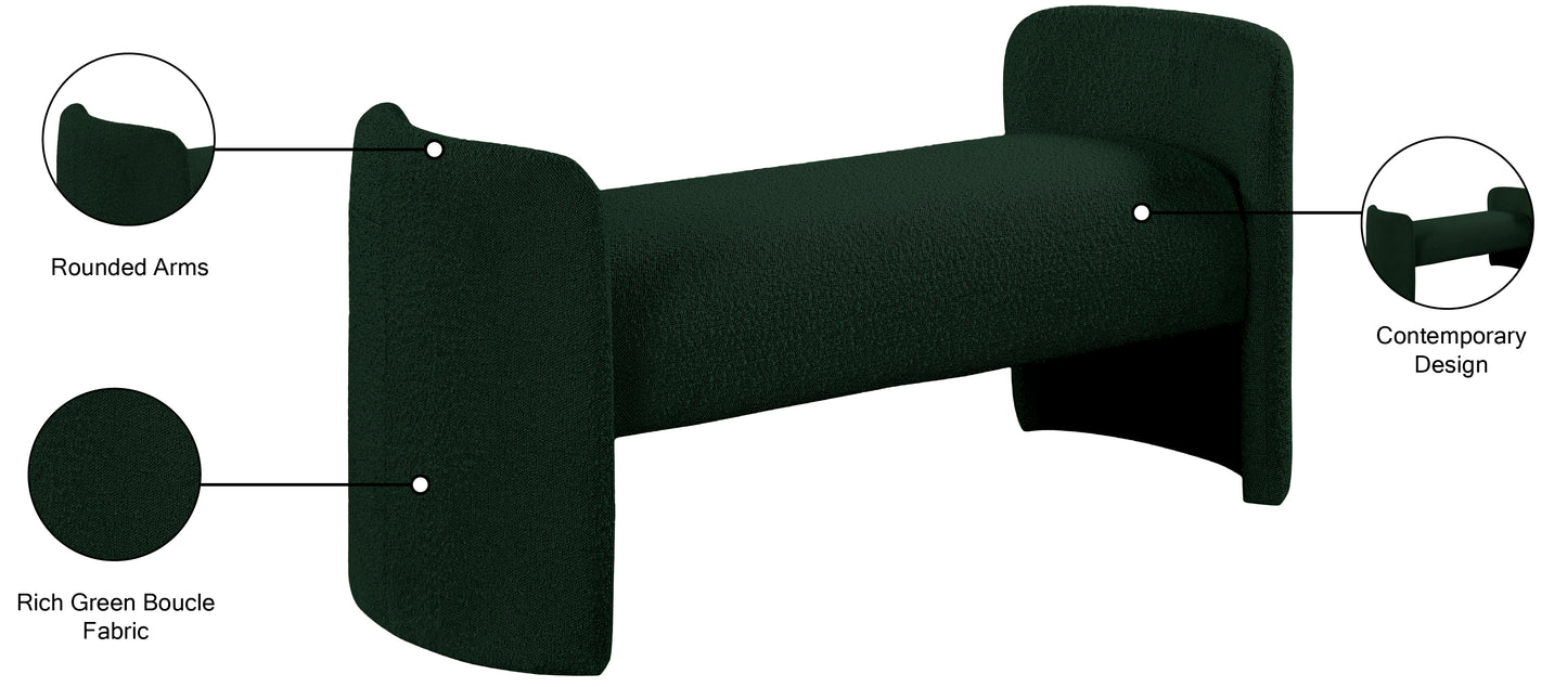 savan green boucle fabric bench green