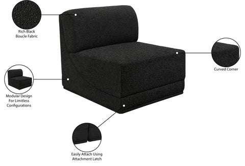 Estelle Black Boucle Fabric Upholstered Modular Armless Chair, 1 Piece