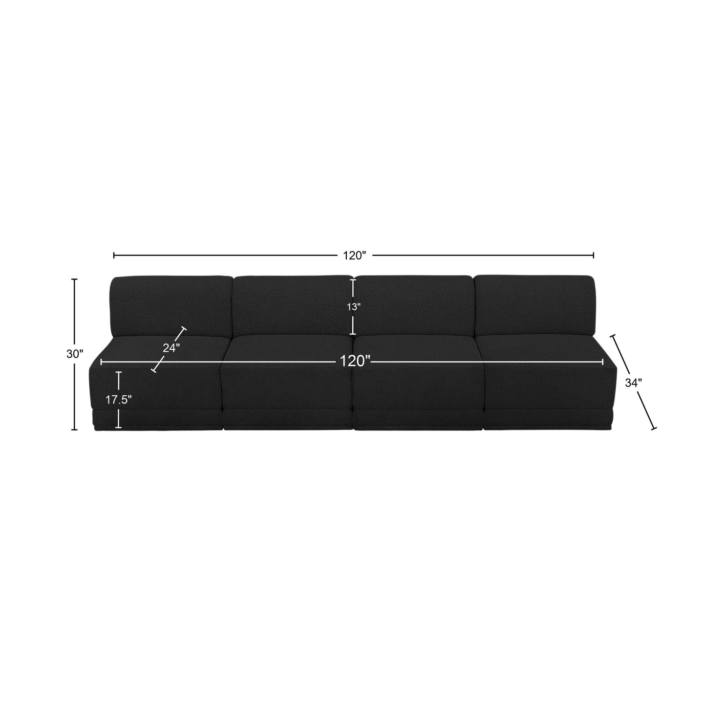 rudy black boucle fabric modular sofa s120