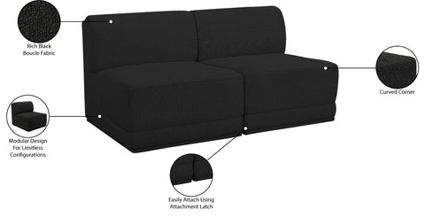 Estelle Black 60 Boucle Fabric Upholstered Armless Modular Loveseat, 2-Piece