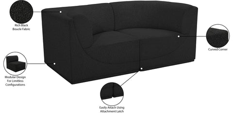 Estelle Black 68 Boucle Fabric Upholstered Modular Loveseat, 2-Piece