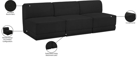 Estelle Black 90 Boucle Fabric Upholstered Armless Modular Sofa, 3-Piece