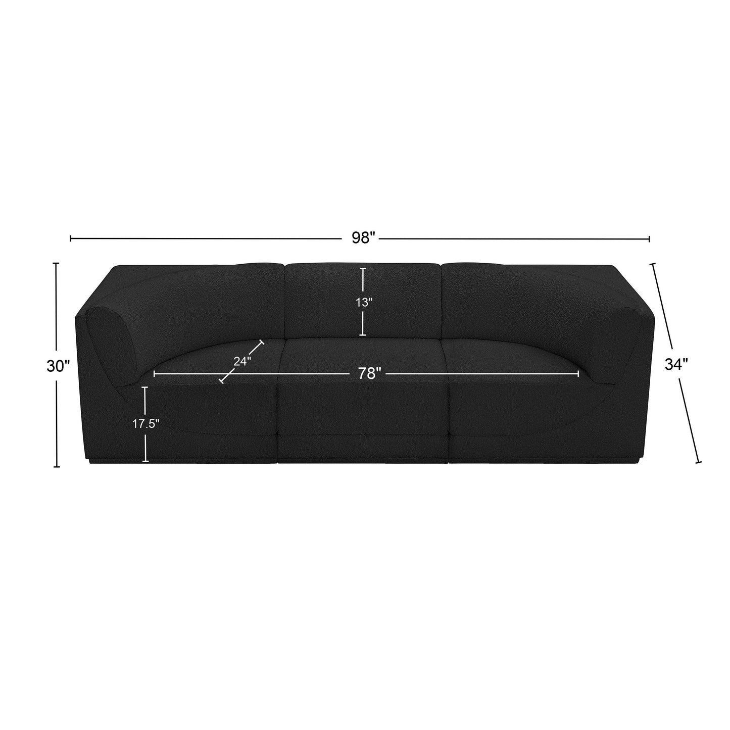 rudy black boucle fabric modular sofa s98