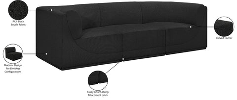 Estelle Black 98 Boucle Fabric Upholstered Modular Sofa, 3-Piece