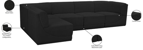 Estelle Black 128 Boucle Fabric Upholstered Modular Sectional, 5-Piece