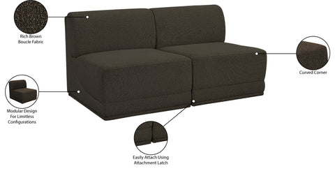 Estelle Brown 60 Boucle Fabric Upholstered Armless Modular Loveseat, 2-Piece