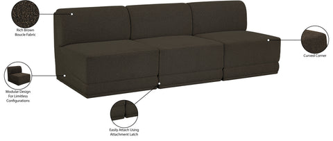 Estelle Brown 90 Boucle Fabric Upholstered Armless Modular Sofa, 3-Piece