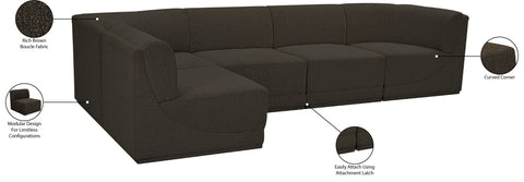 Estelle Brown 128 Boucle Fabric Upholstered Modular Sectional, 5-Piece
