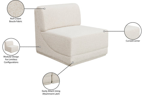 Estelle Cream Boucle Fabric Upholstered Modular Armless Chair, 1 Piece