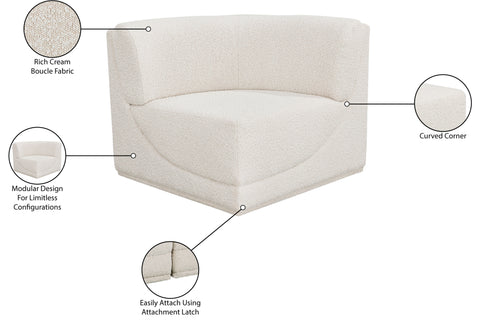 Estelle Cream Boucle Fabric Upholstered Modular Corner Chair, 1 Piece