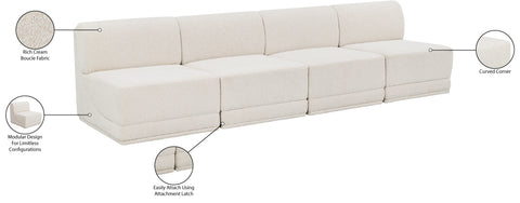 Estelle Cream 120 Boucle Fabric Upholstered Armless Modular Sofa, 4-Piece