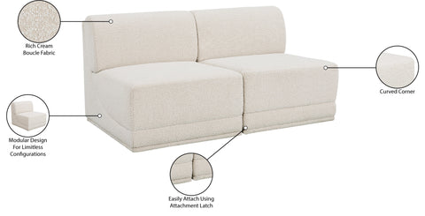 Estelle Cream 60 Boucle Fabric Upholstered Armless Modular Loveseat, 2-Piece