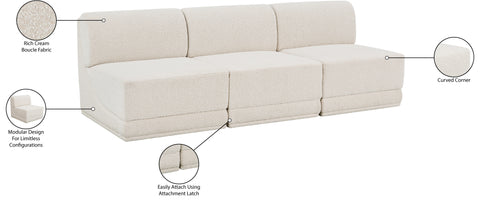 Estelle Cream 90 Boucle Fabric Upholstered Armless Modular Sofa, 3-Piece