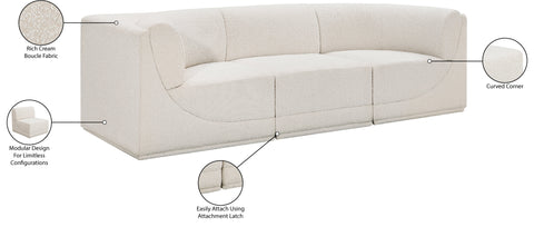 Estelle Cream 98 Boucle Fabric Upholstered Modular Sofa, 3-Piece