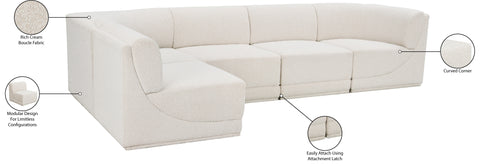 Estelle Cream 128 Boucle Fabric Upholstered Modular Sectional, 5-Piece