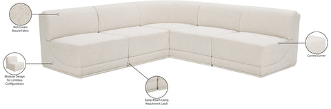 Estelle Cream 94 Boucle Fabric Upholstered Modular Sectional, 5-Piece