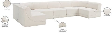 Estelle Cream 158 Boucle Fabric Upholstered Modular Sectional, 7-Piece