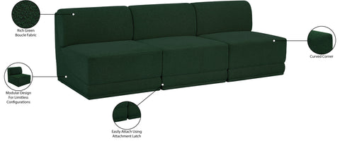 Estelle Green 90 Boucle Fabric Upholstered Armless Modular Sofa, 3-Piece