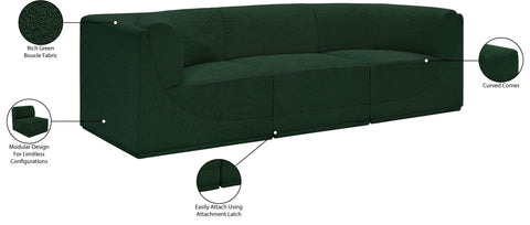 Estelle Green 98 Boucle Fabric Upholstered Modular Sofa, 3-Piece