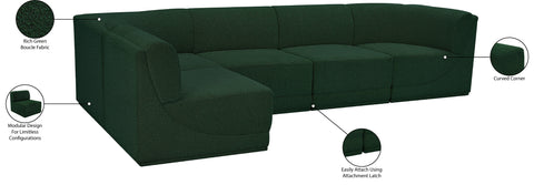 Estelle Green 128 Boucle Fabric Upholstered Modular Sectional, 5-Piece