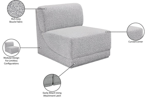 Estelle Grey Boucle Fabric Upholstered Modular Armless Chair, 1 Piece