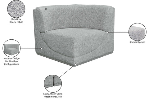 Estelle Grey Boucle Fabric Upholstered Modular Corner Chair, 1 Piece