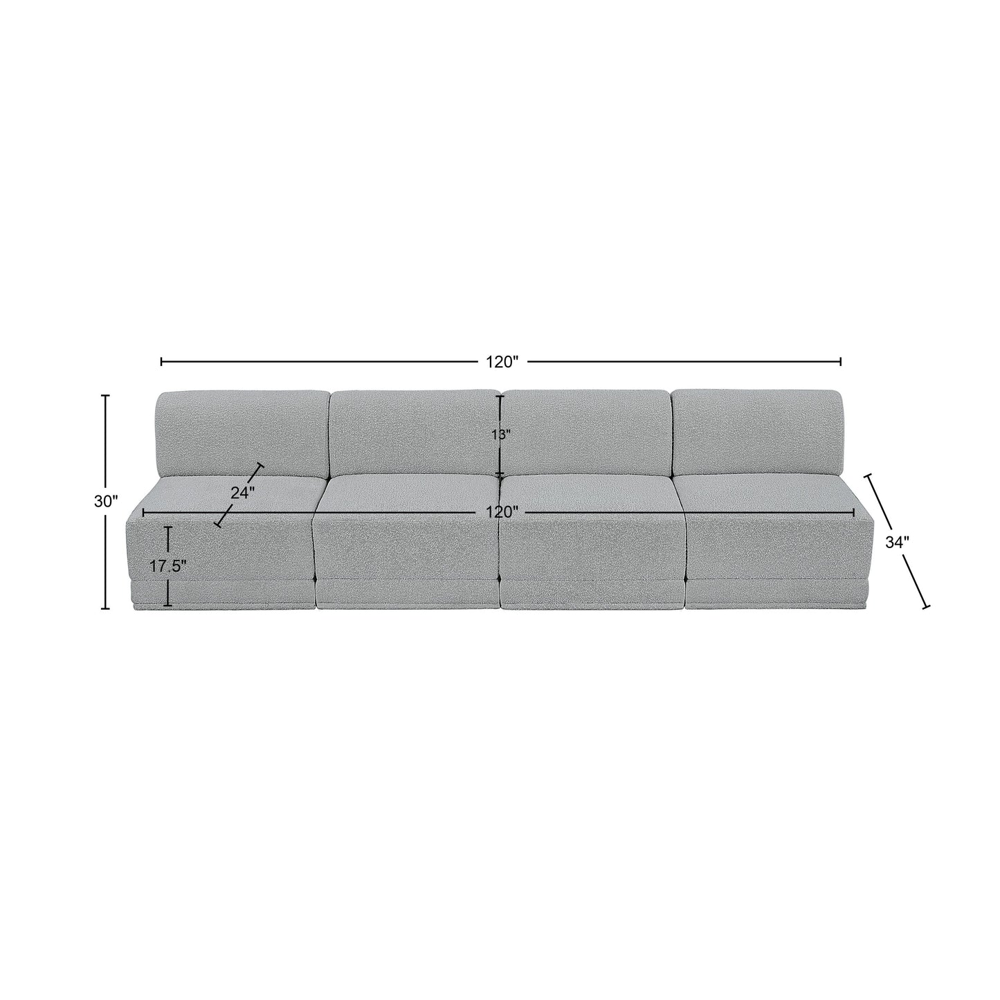 rudy grey boucle fabric modular sofa s120