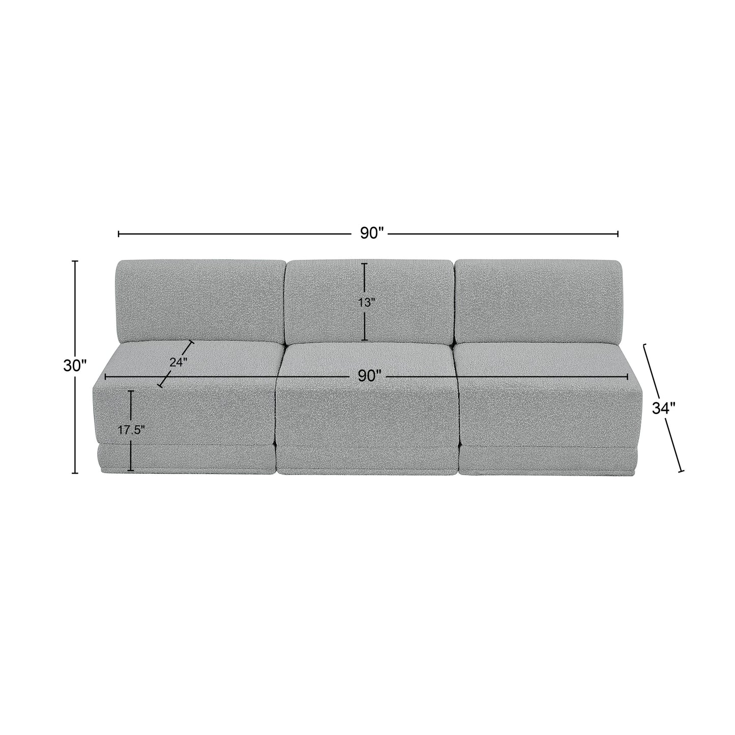 rudy grey boucle fabric modular sofa s90