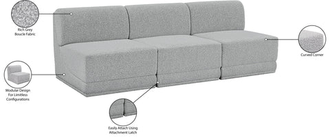 Estelle Grey 90 Boucle Fabric Upholstered Armless Modular Sofa, 3-Piece