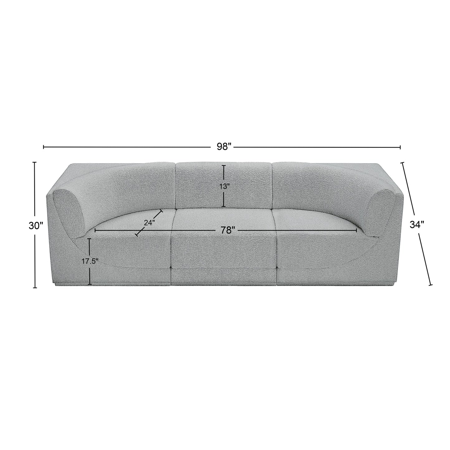 rudy grey boucle fabric modular sofa s98