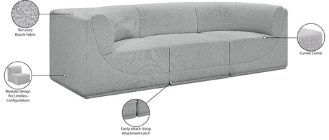 Estelle Grey 98 Boucle Fabric Upholstered Modular Sofa, 3-Piece