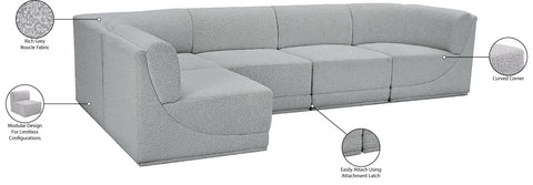 Estelle Grey 128 Boucle Fabric Upholstered Modular Sectional, 5-Piece