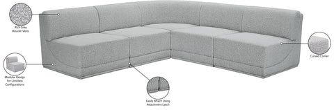 Estelle Grey 94 Boucle Fabric Upholstered Modular Sectional, 5-Piece