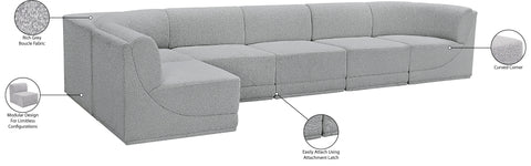 Estelle Grey 158 Boucle Fabric Upholstered Modular Sectional, 6-Piece