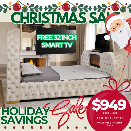 Snowfall Fireplace Wingback Bed Holiday Edition
