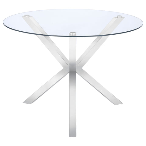 Natasha Round 41-inch Glass Top Asterisk Dining Table ChromeChrome