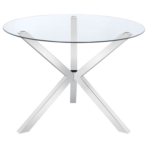 Natasha Round 41-inch Glass Top Asterisk Dining Table ChromeChrome