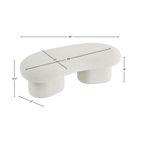 Rowan Cream Boucle Fabric Bench Cream