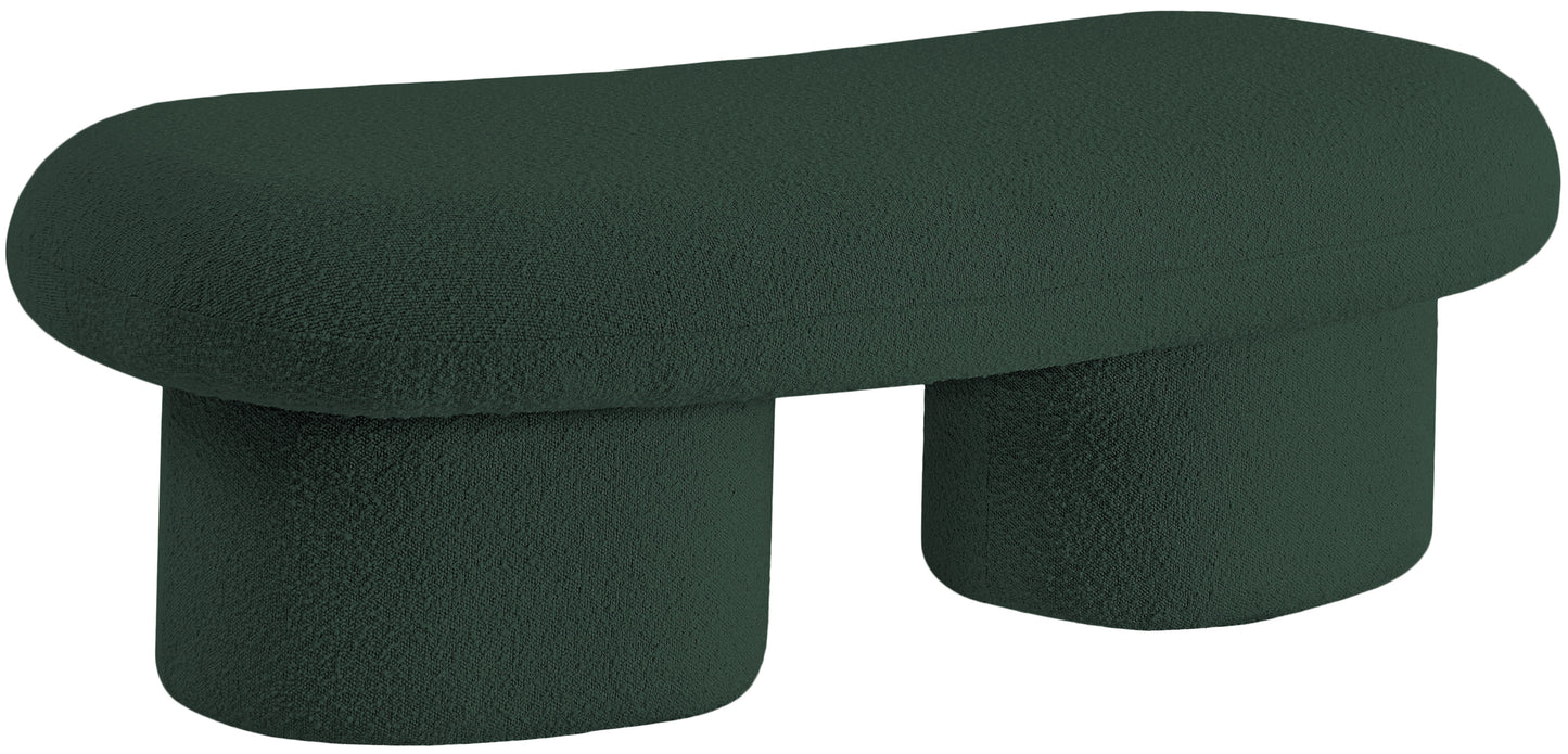 rowan green boucle fabric bench green